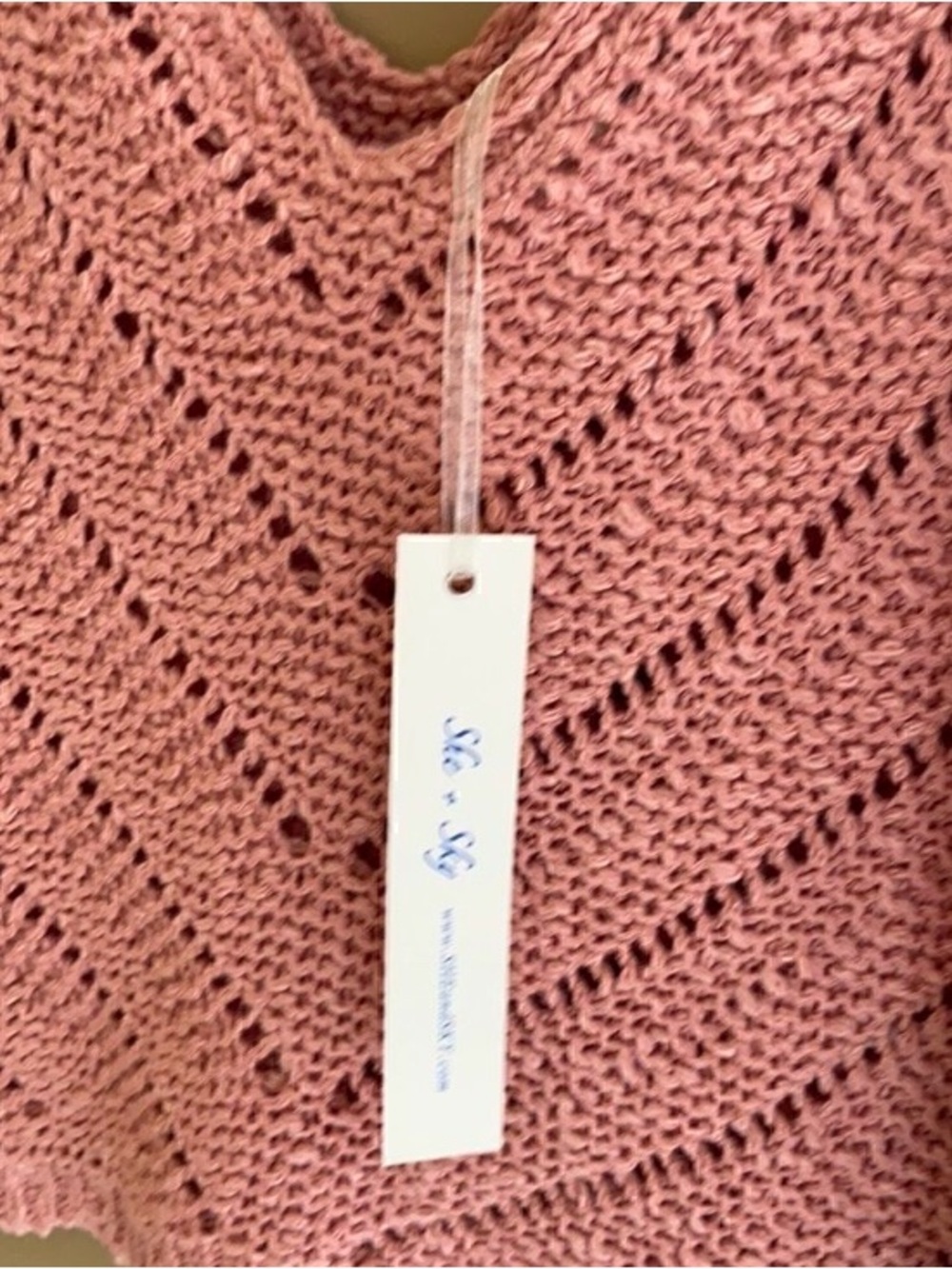 She+Sky Pink Knit V-Neck Chevron Sweater Tank, Large, 100% Cotton, NWT, Festival - Picture 4 of 5